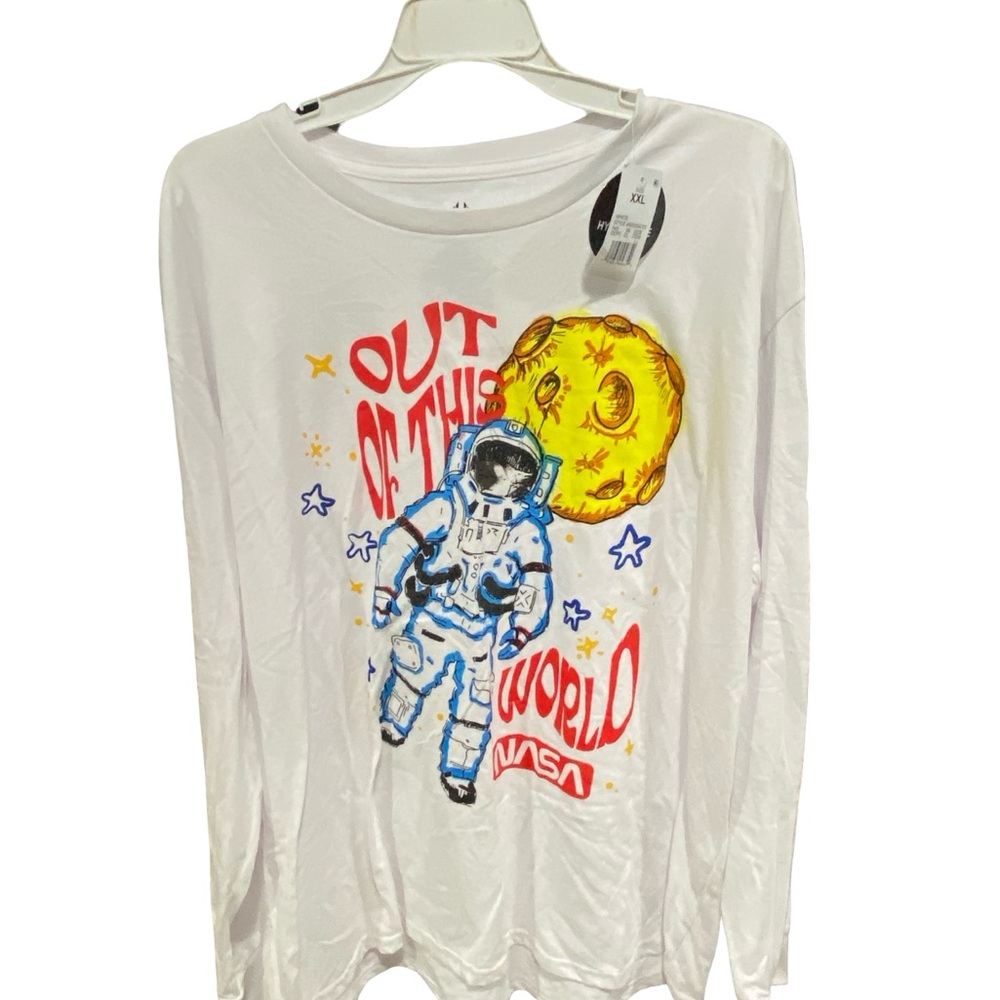 NASA White Long Sleeve Tee with Astronaut Graphic